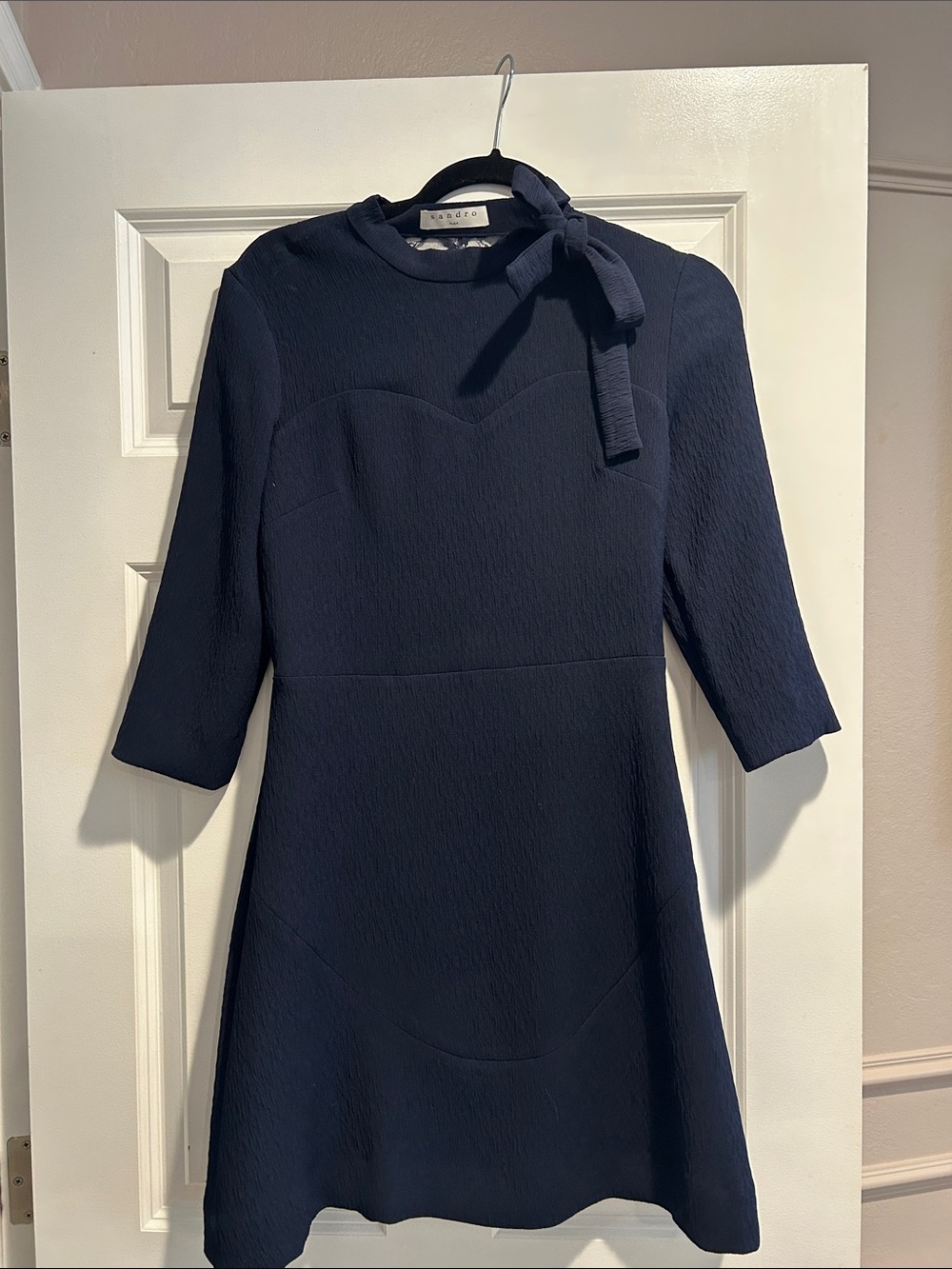 Sandro Navy Tie-Shoulder Long-Sleeve A-Line Dress